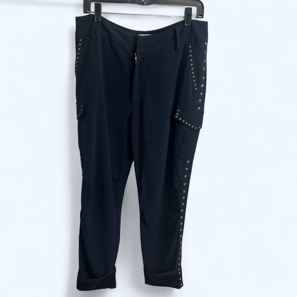 10 Crosby Derek Lam trendy navy blue preppy grommet embellished pants size 8 - Picture 1 of 13